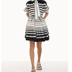 Zimmermann Black and White Striped Tie-Neck Dress